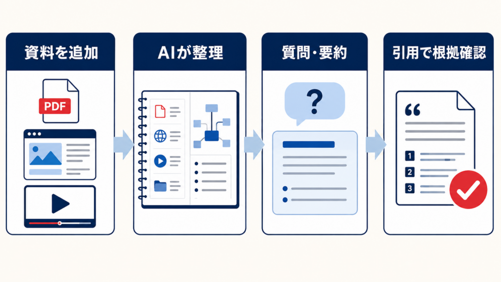 NotebookLMで資料をAIに読み込ませて質問する画面