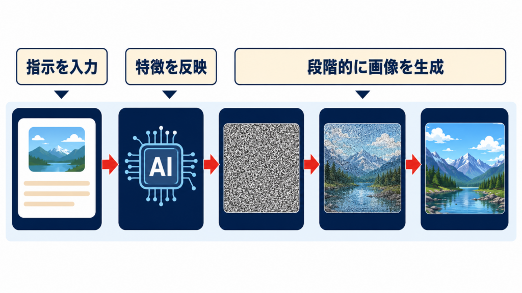 画像生成AIでプロンプトを入力して画像を生成する流れ