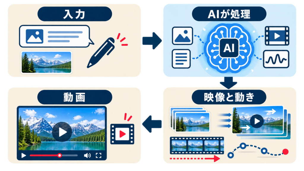 動画生成AIが映像と動きを生成する流れ