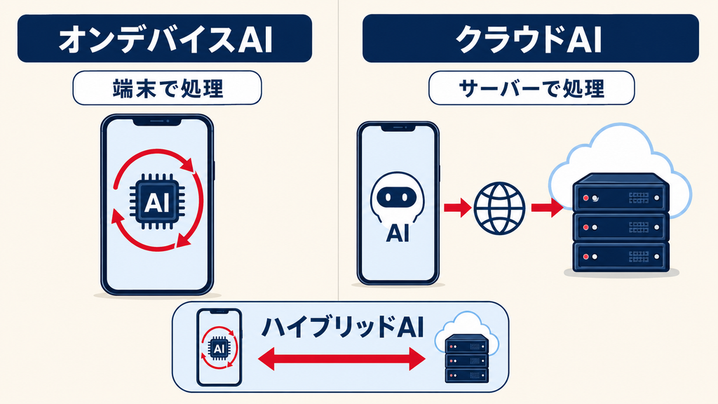 オンデバイスAIとクラウドAI・エッジAIの違い