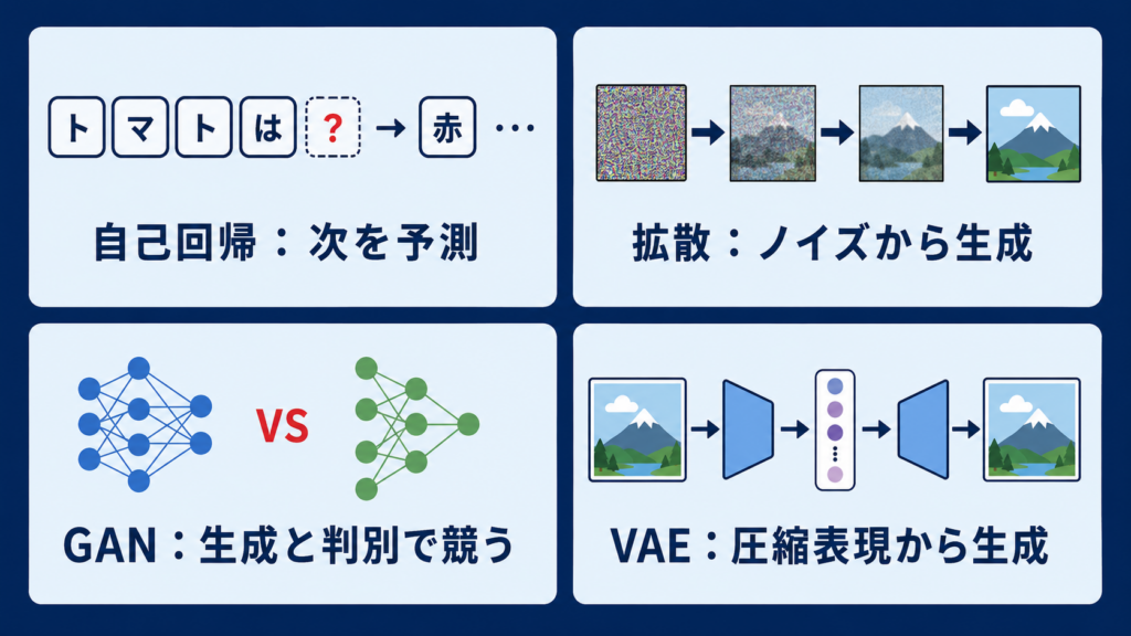 生成モデルの使い方と注意点を示す図