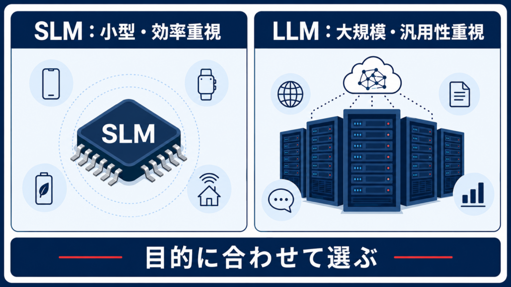 小規模言語モデルとLLMの違いを示す図