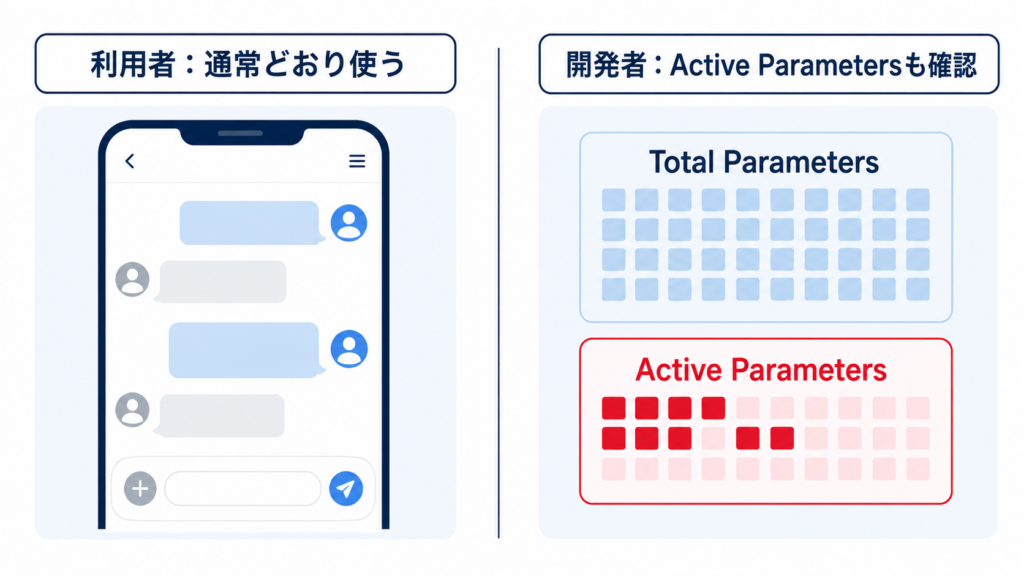 MoEの総パラメータ数とアクティブパラメータ数の関係