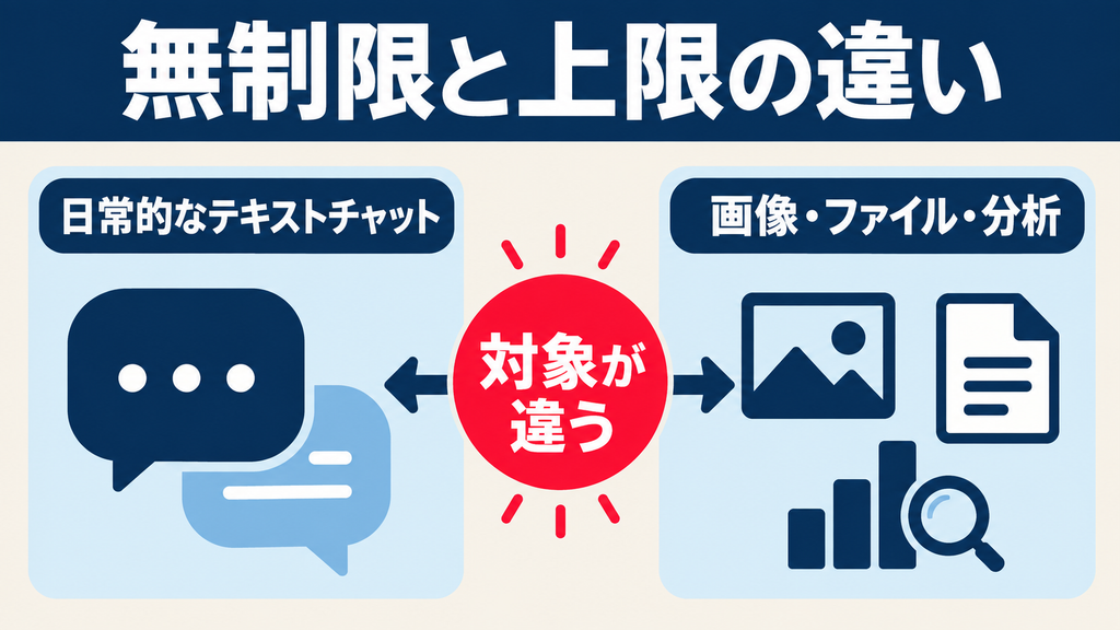 ChatGPT Goの日常的なテキストチャットと、画像・ファイル・分析の利用上限の違い