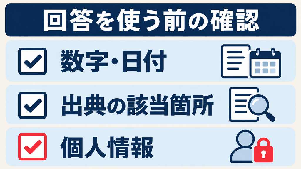 Grokの回答を使う前に数字・日付、出典の該当箇所、個人情報を確認する