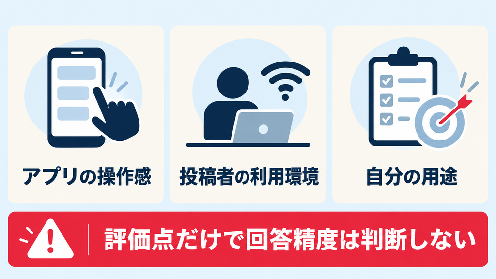 Meta AIの口コミを読む3つの視点:アプリの操作感・投稿者の利用環境・自分の用途。評価点だけで回答精度を判断しない