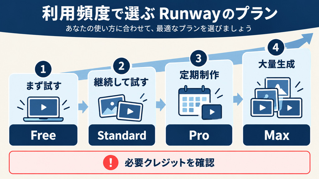利用頻度と必要クレジットでFree・Standard・Pro・Maxを選ぶ目安