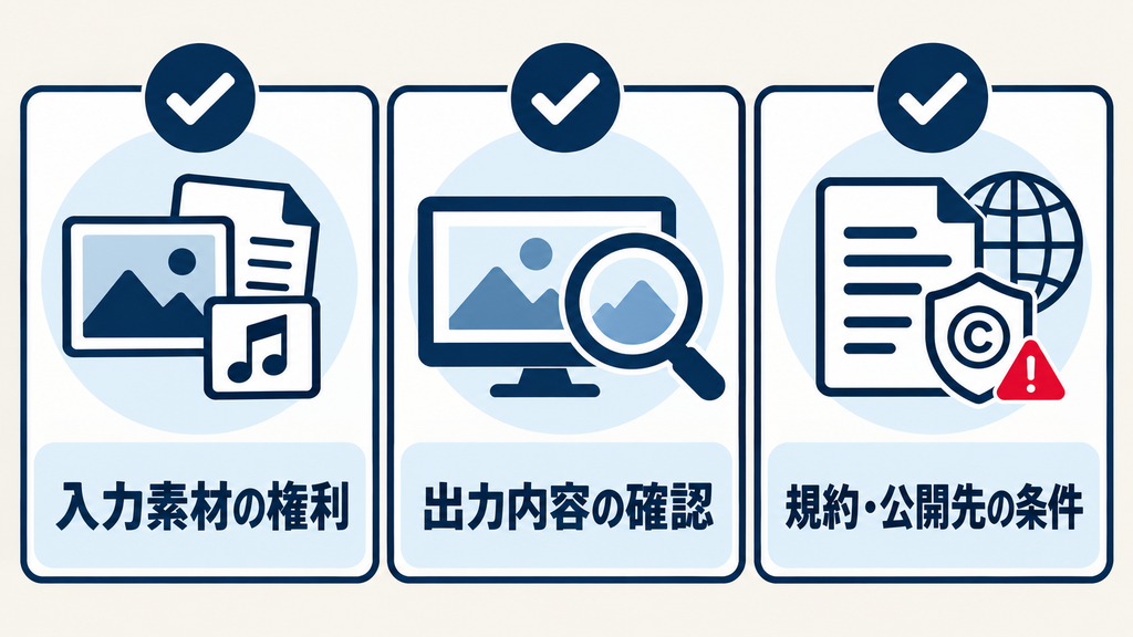 動画の商用利用前に確認する入力素材の権利、出力内容、規約・公開先の条件