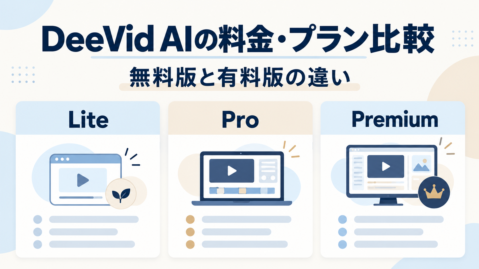 DeeVid AIの料金・プラン比較：Lite・Pro・Premiumと無料版・有料版の違い