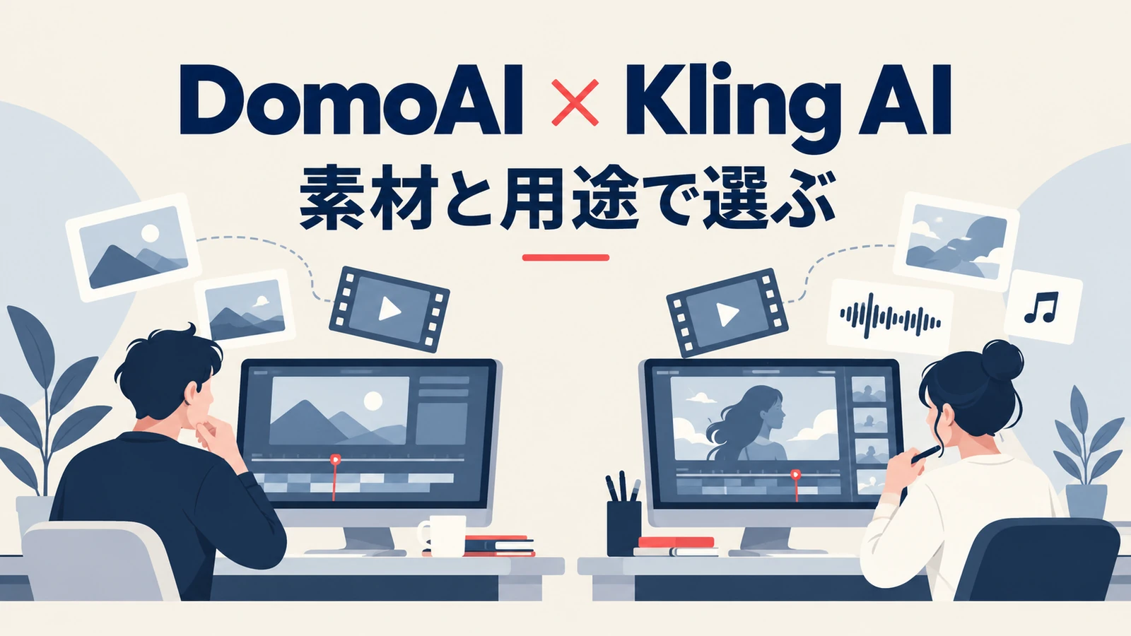 DomoAIとKling AIを素材と用途から比較する記事のイメージイラスト