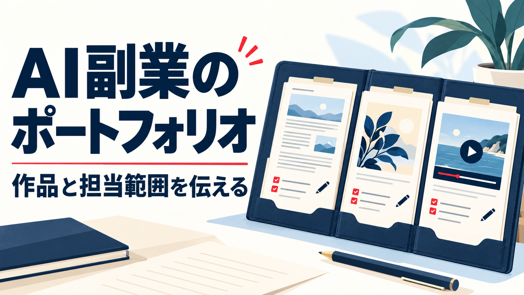 文章、画像、動画の作品と担当範囲をまとめるAI副業のポートフォリオ