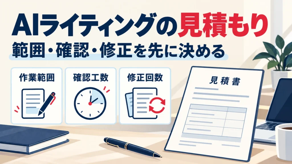 AIライティングの見積もりで作業範囲・確認工数・修正回数を決める図