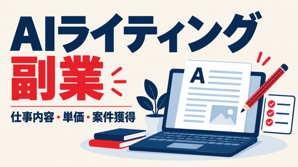 AIライティング副業で扱う仕事内容、単価、案件獲得を示すアイキャッチ