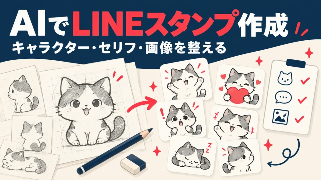キャラクターとセリフを決め、見本を作り、検品して静止画スタンプに整える工程
