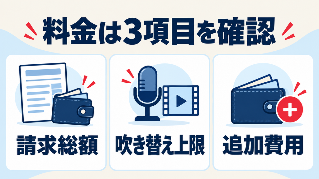 AI Studiosの料金で確認する請求総額・吹き替え上限・追加費用
