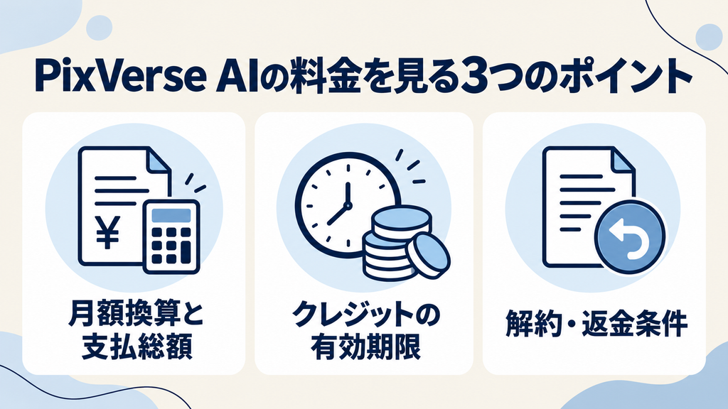 PixVerse AIの料金確認:月額換算と支払総額、クレジットの有効期限、解約・返金条件