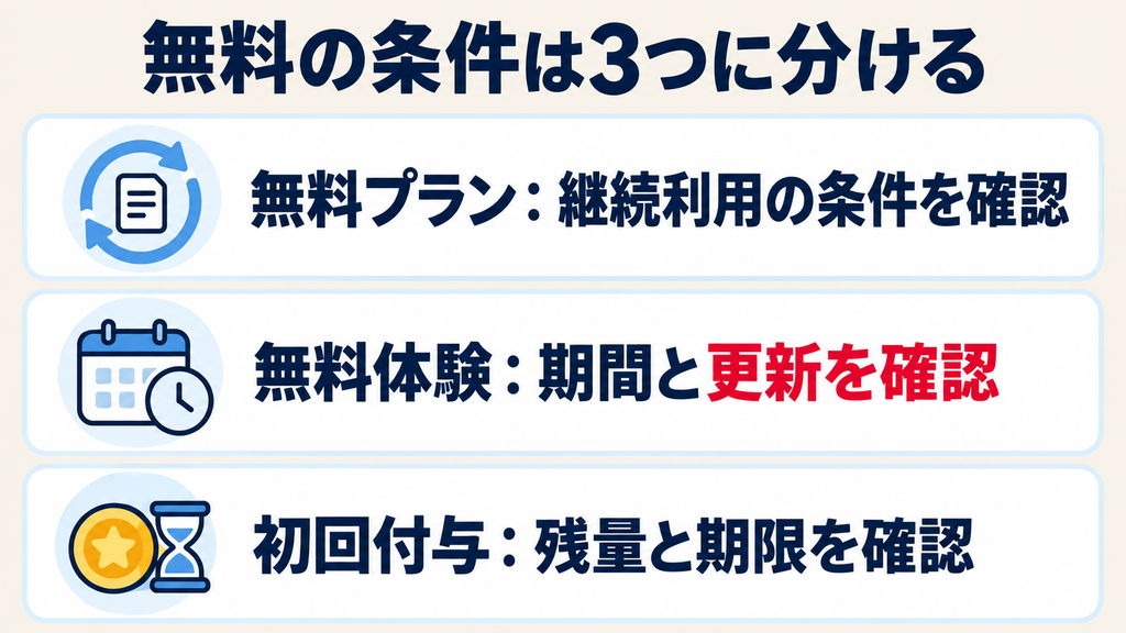 AIツールの無料プラン・無料体験・初回付与クレジットで確認する条件