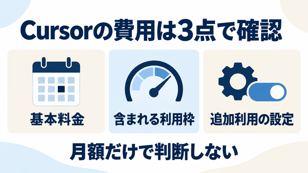 Cursorの費用で確認する基本料金・利用枠・追加利用の設定
