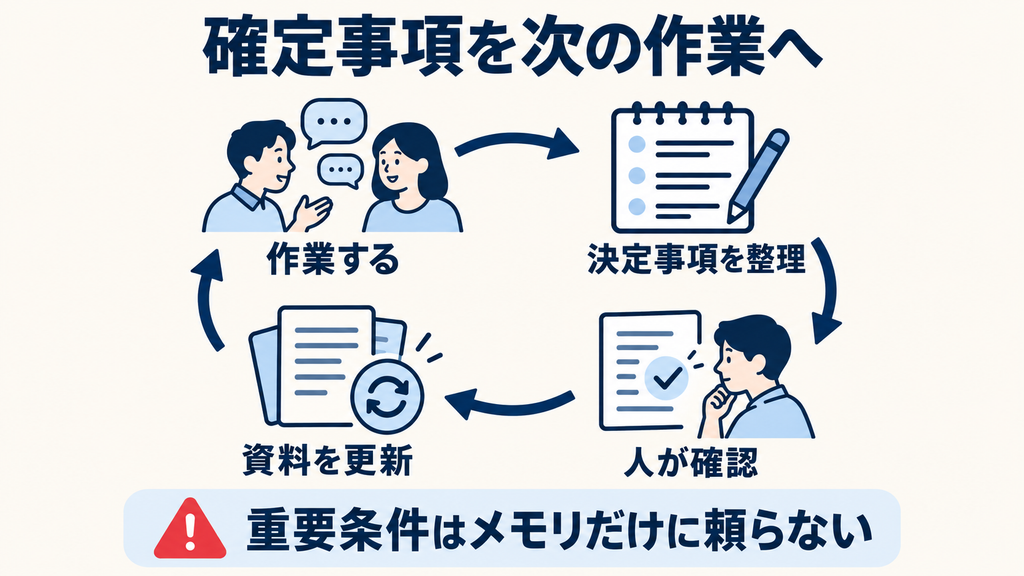 Claude Projectsで決定事項を整理し、確認して次の作業へ引き継ぐ流れ