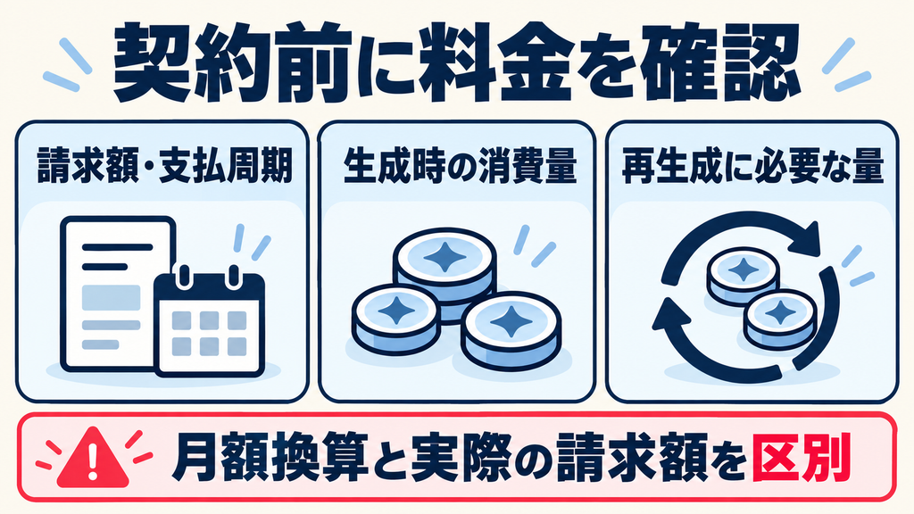 Pollo AIの契約前に請求額・支払周期・生成と再生成の消費量を確認