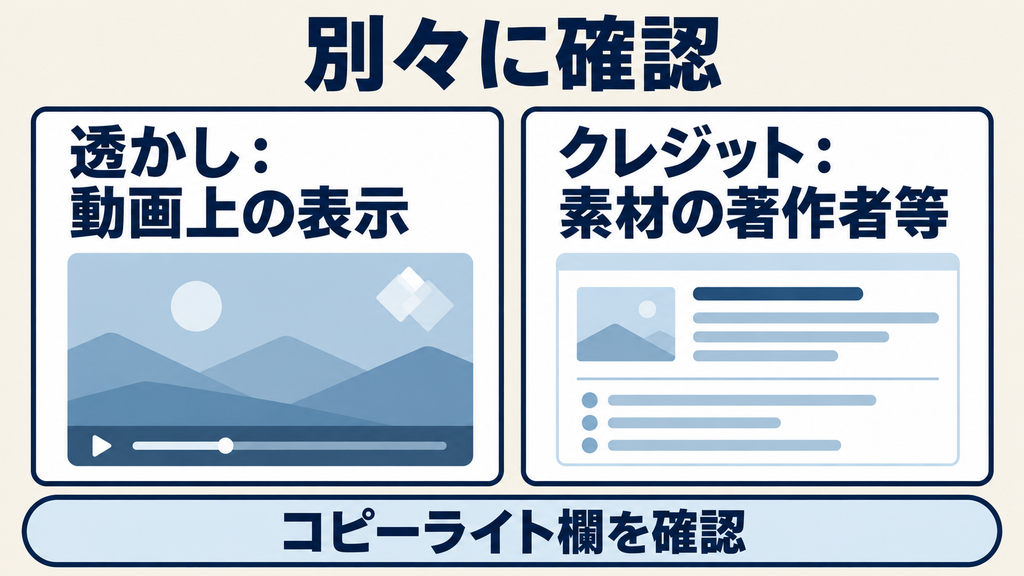NoLang動画の透かしと著作者等のクレジット表記は別々に確認する