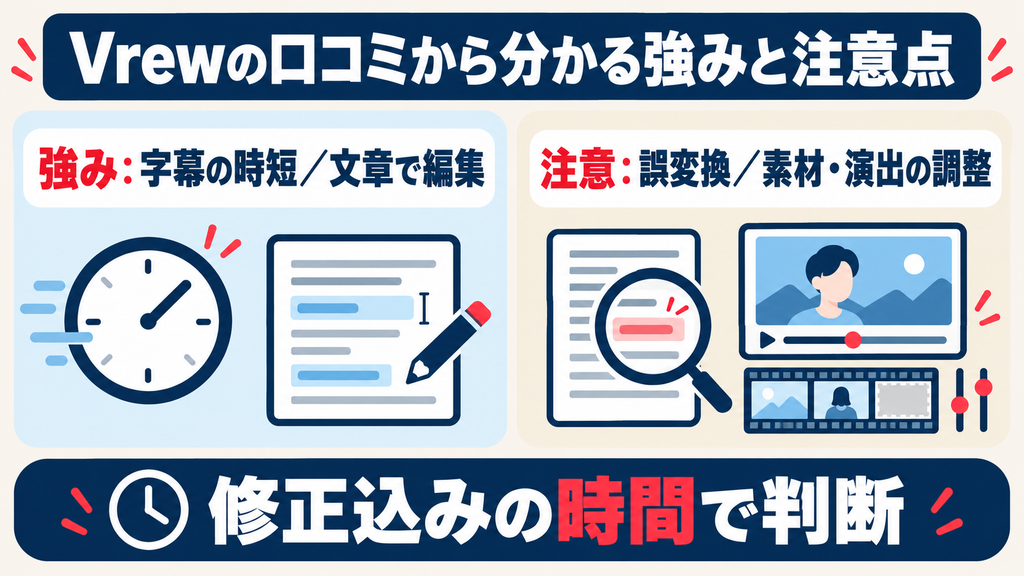 Vrewの口コミから分かる字幕作成の時短と誤変換・素材調整の注意点