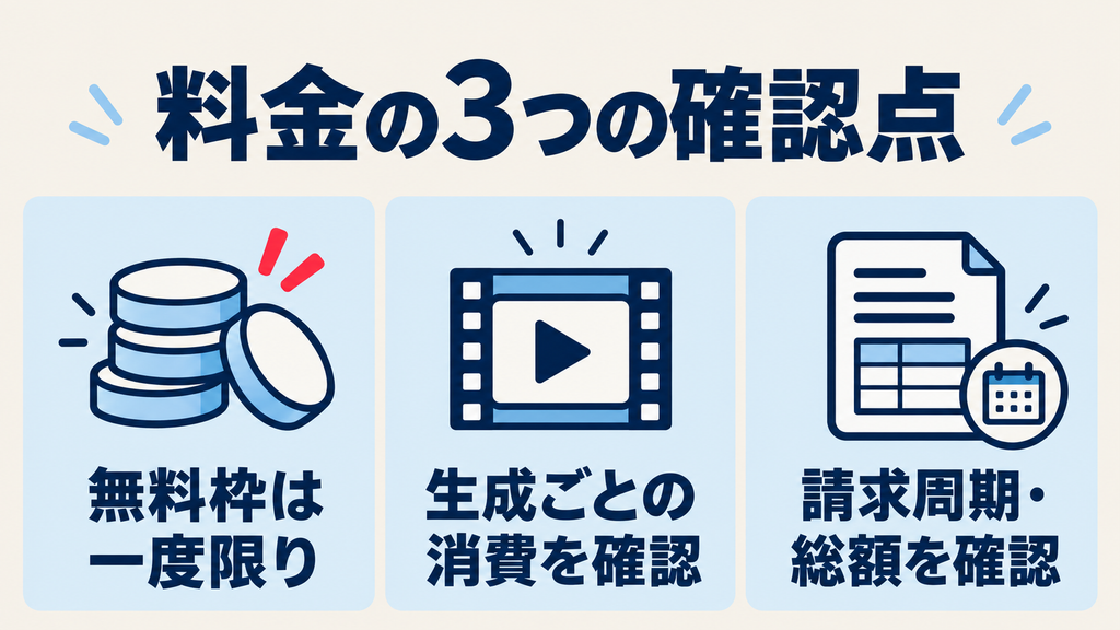Genmo AI料金の確認点:一度限りの無料枠・生成ごとの消費・請求周期と総額