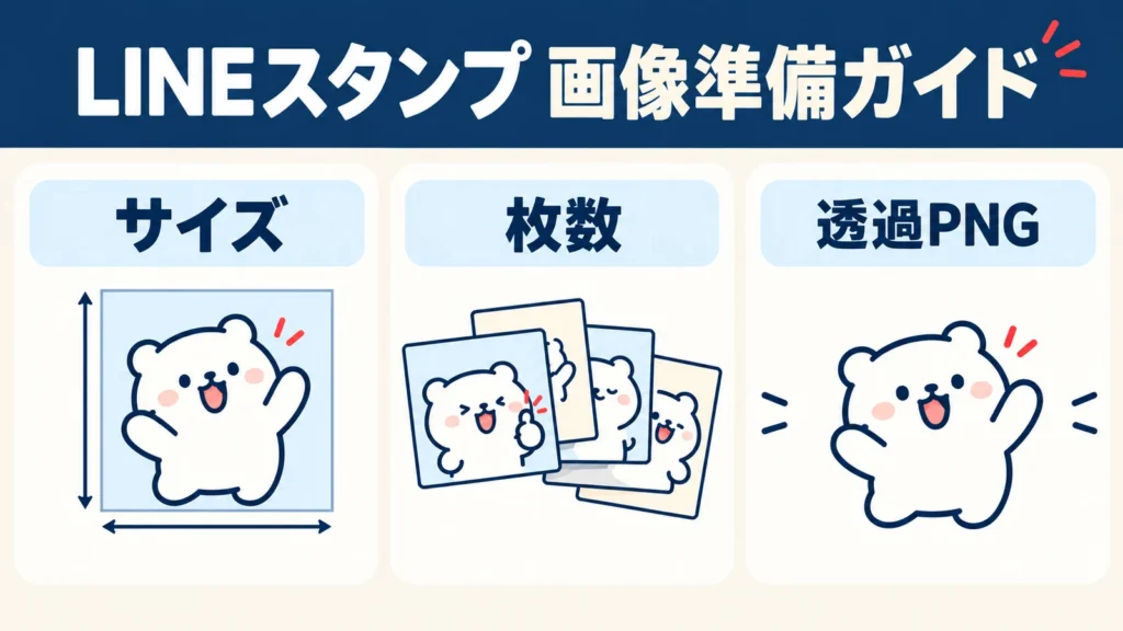 サイズ、枚数、透過PNGの三つを整理してLINEスタンプの申請画像を準備する全体像