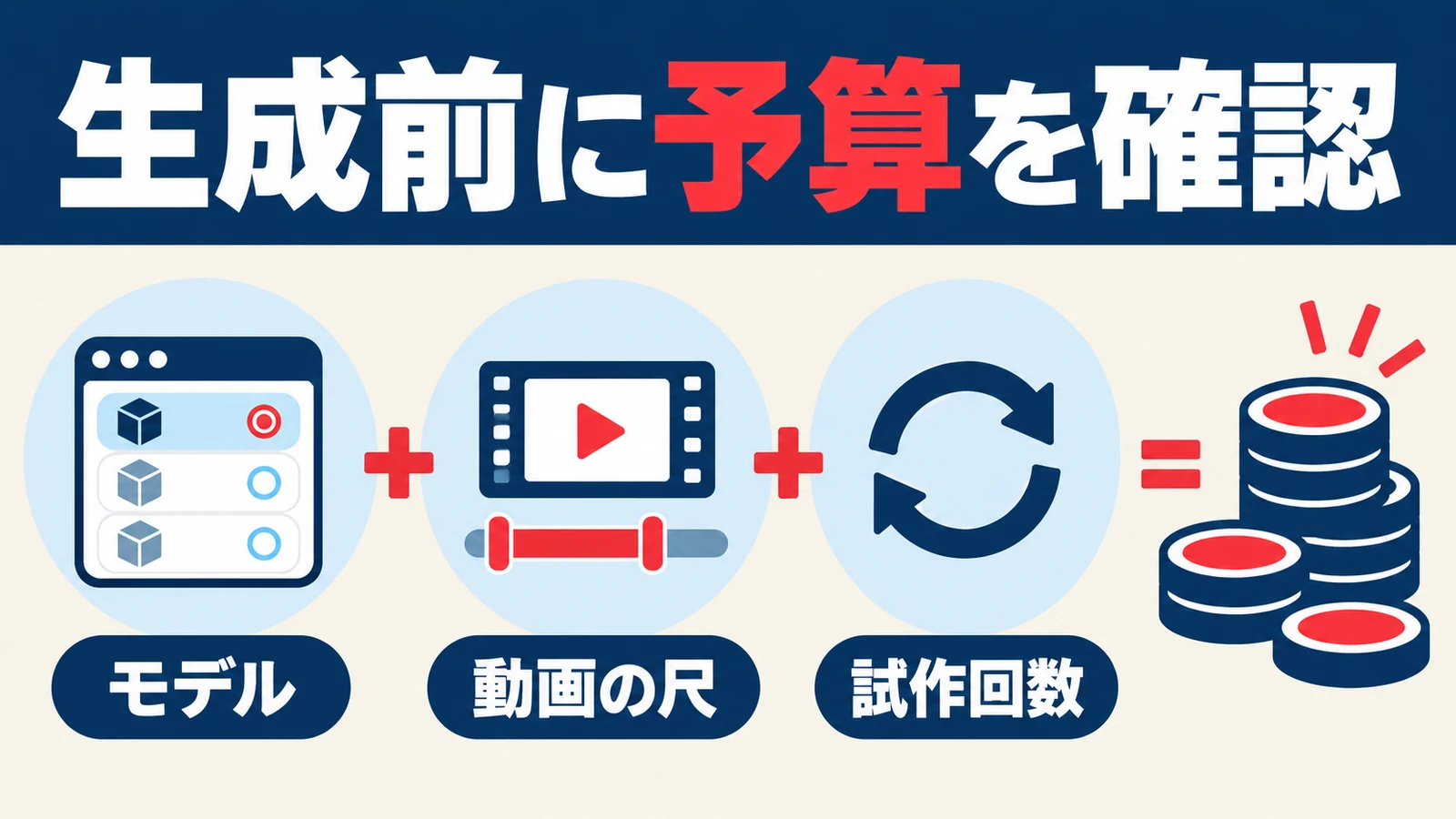 モデル、動画の尺、試作回数から生成に必要なクレジットを見積もる図
