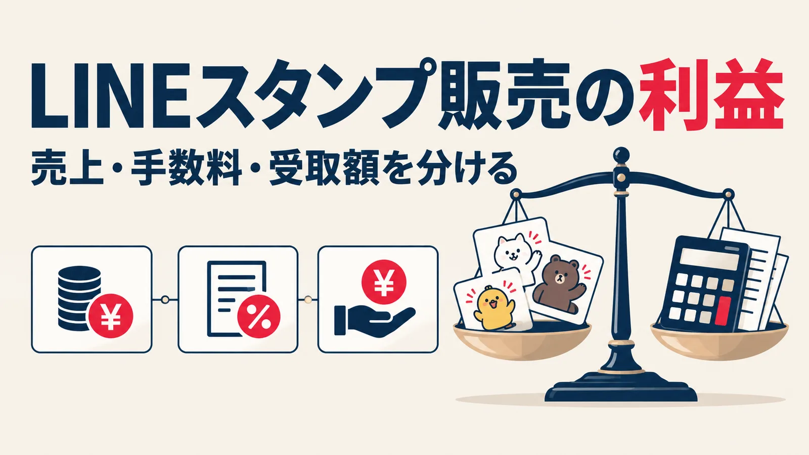 LINEスタンプ販売で売上と手元に残るお金を分けて考えるイメージ